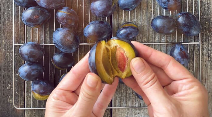 Možete sušiti cijele šljive s košticom, ili ih možete koštiti i sušiti polovice.